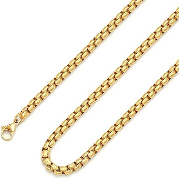 14K Yellow Gold Box Chain Necklace 5mm - Picture 1 of 2